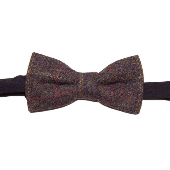 Wool Tweed Bowtie Olive Brown Yellow Red - Picture 2 of 2